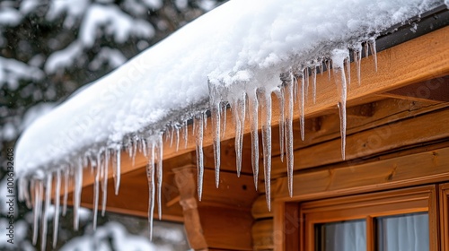 Icicles Hanging from Roof in Winter: Dangerous Cold Weather Hazard