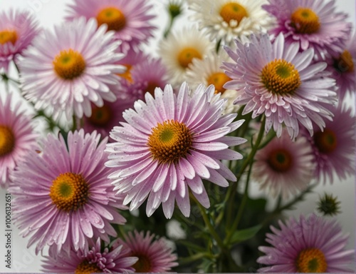 Symphyotrichum novi-belgii, purple asters on a white background