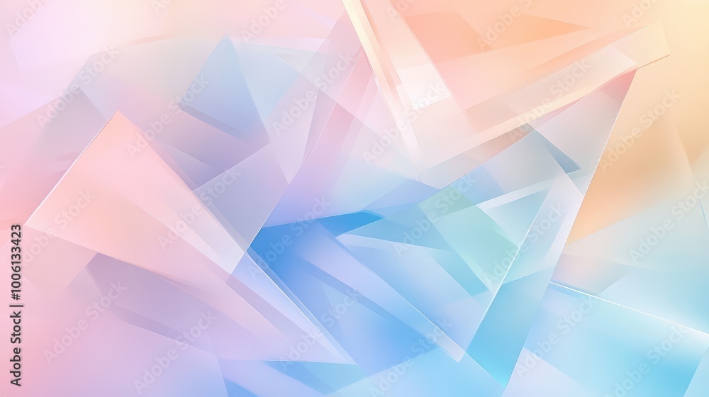 Fototapeta premium Overlapping triangles in soft pastel shades forming a layered, geometric abstract composition.