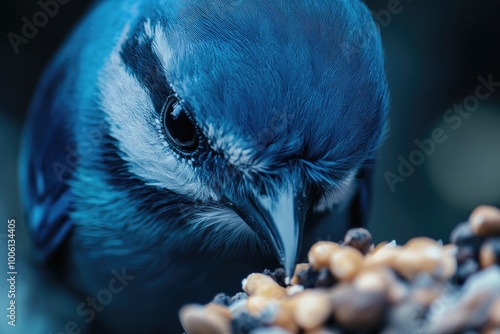 Blue Bird Eating Seeds photo