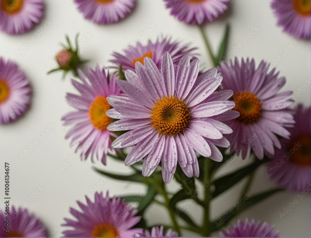 Obraz premium Symphyotrichum novi-belgii, purple asters on a white background