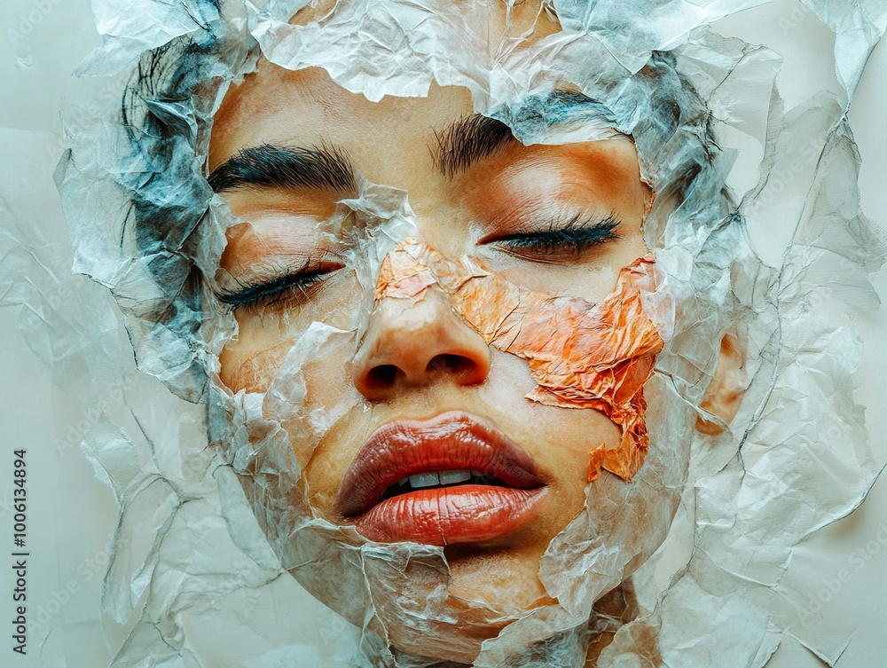 Woman's Face Covered in Paper - Abstract Portrait Photography Woman's Face Covered in Paper - Abstract Portrait Photography