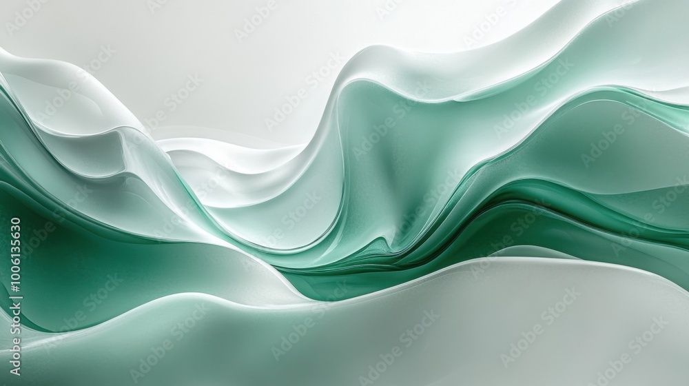 Wavy green and white line background with a glass texture Wavy green and white line background with a glass texture