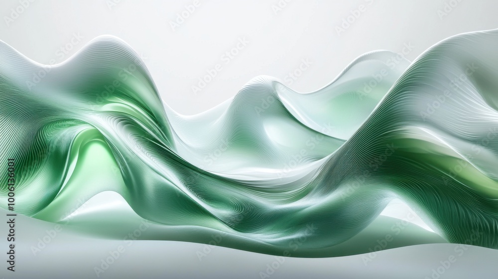 Wavy green and white line background with a glass texture Wavy green and white line background with a glass texture