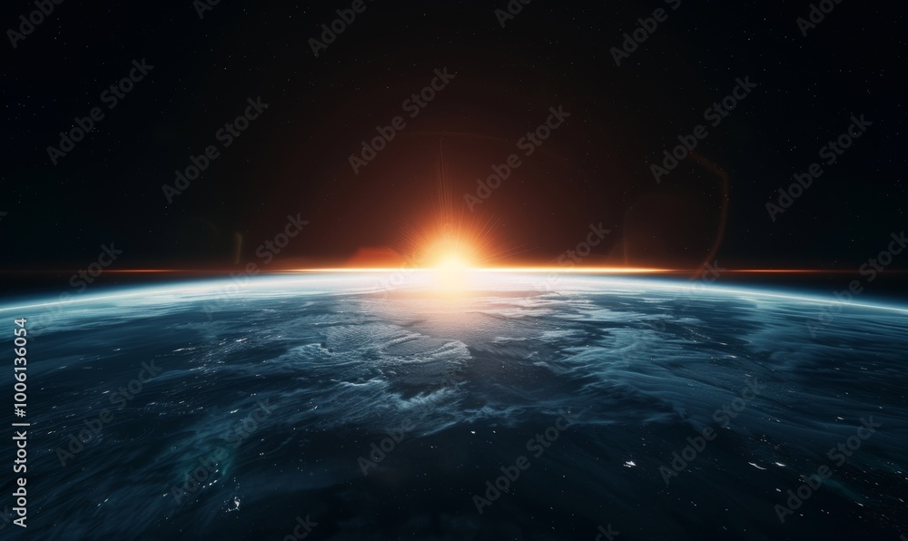 A breathtaking view of sunrise over Earth from space, showcasing the planet's curvature and vibrant colors at dawn. A breathtaking view of sunrise over Earth from space, showcasing the planet's curvature and vibrant colors at dawn.