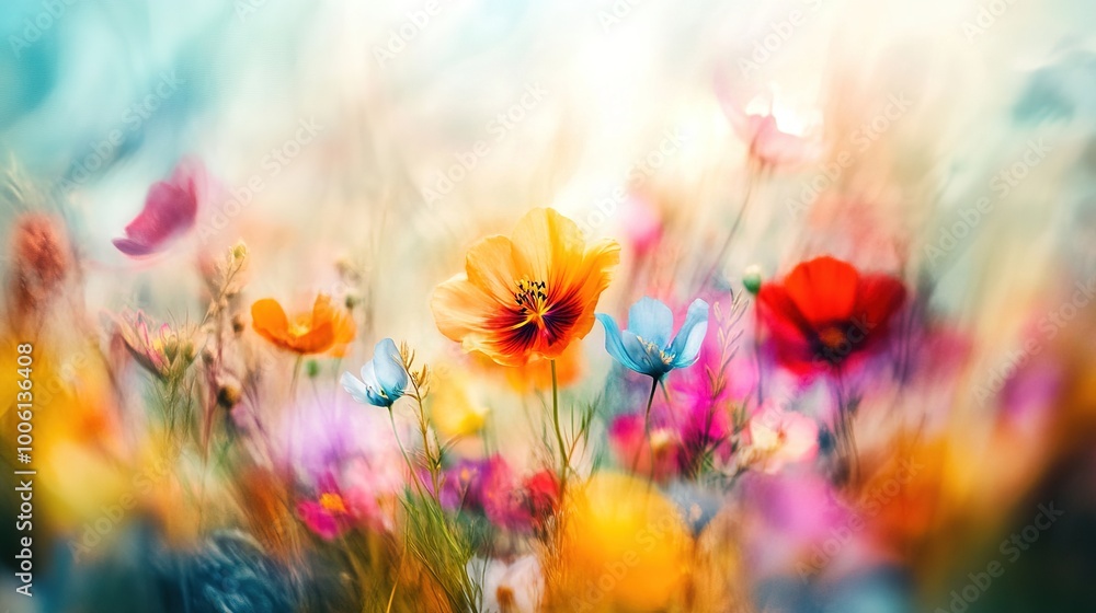 Obraz premium Colorful Flower Field in Dreamy Soft Focus