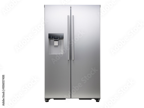 a silver refrigerator with two doors