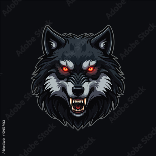 An esports-style illustration featuring an angry wolf head logo