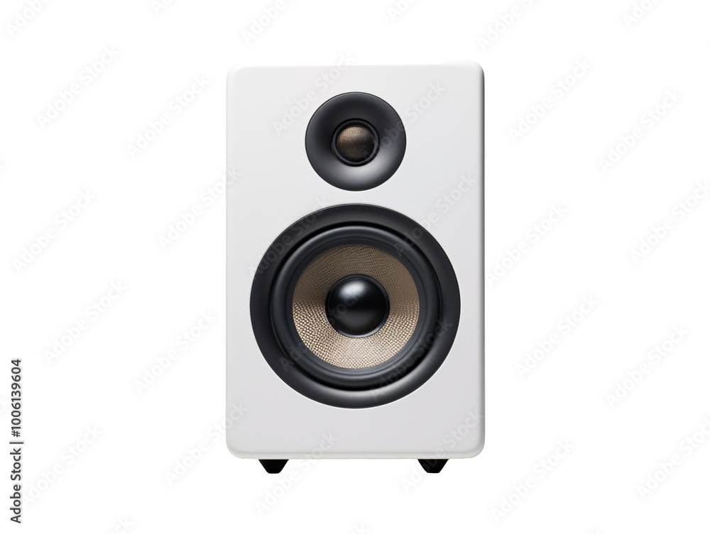 a white speaker with black round speakers a white speaker with black round speakers