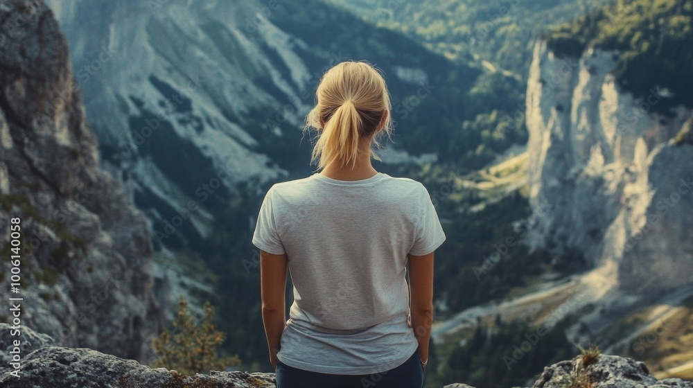 Naklejka premium Woman on Mountain Top
