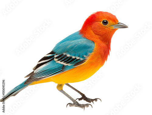 a colorful bird with orange and blue feathers