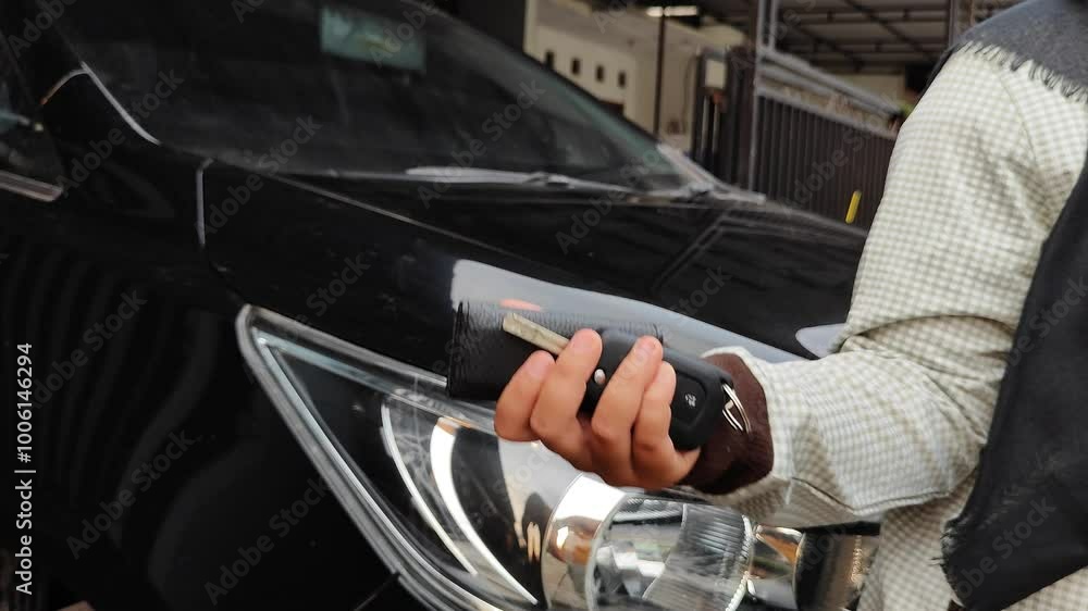 A rental agent's hand hands over the car keys to a customer. Car rental concept. A rental agent's hand hands over the car keys to a customer. Car rental concept.