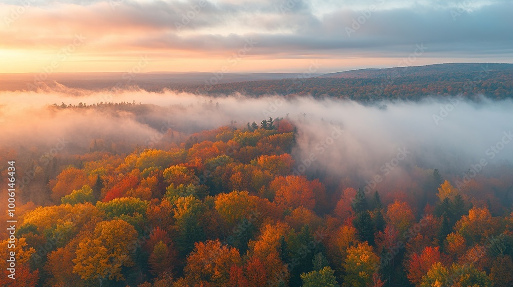 Fototapeta premium Vibrant Autumn Forest Landscape at Sunrise