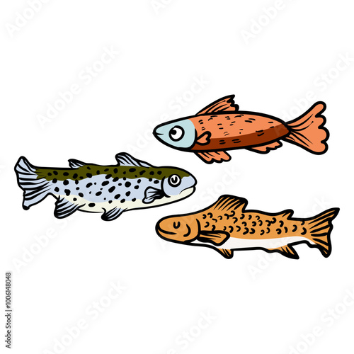 cute cartoon rice fish with separate white background