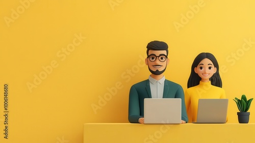 Employee assisting customer with a smile, high engagement, cartoon style, 3D illustration