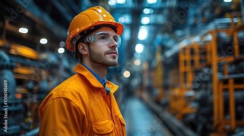 Industrial Engineer in Hard Hat at Manufacturing Plant