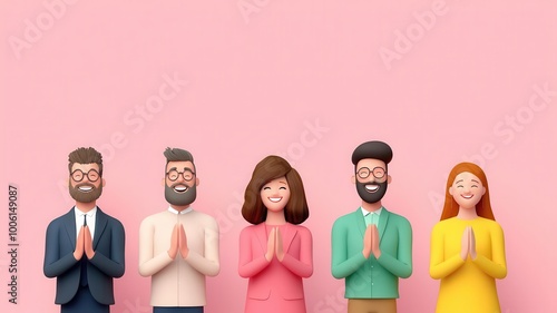 Team applauding a colleagues success, performance celebration, cartoon style, 3D illustration