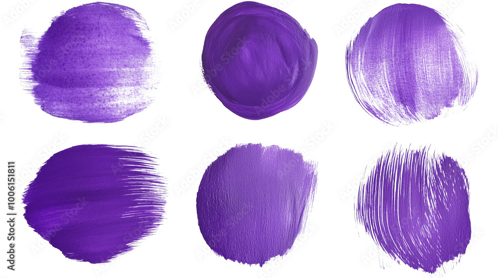 set of purple round brushstrokes isolated on transparent background set of purple round brushstrokes isolated on transparent background