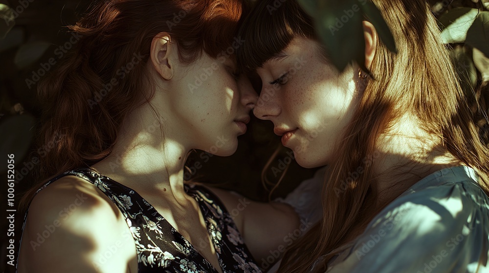 Intimate Portrait of Two Women Embracing in Nature Intimate Portrait of Two Women Embracing in Nature