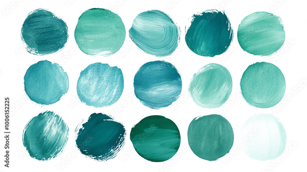 set of blue green round brushstrokes isolated on transparent background set of blue green round brushstrokes isolated on transparent background
