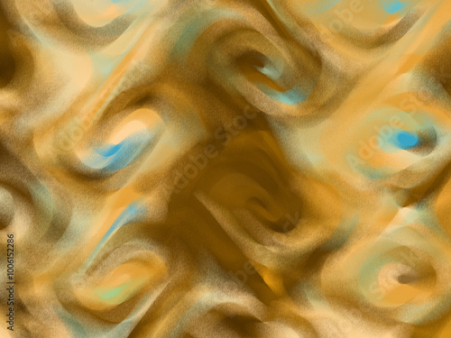 Abstract digital art featuring a captivating blend of swirling gold, brown, and turquoise hues. photo