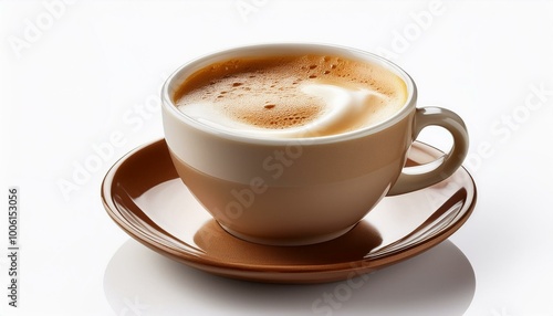 Refreshing brew with creamy froth placed on bright white surface, clipping path included