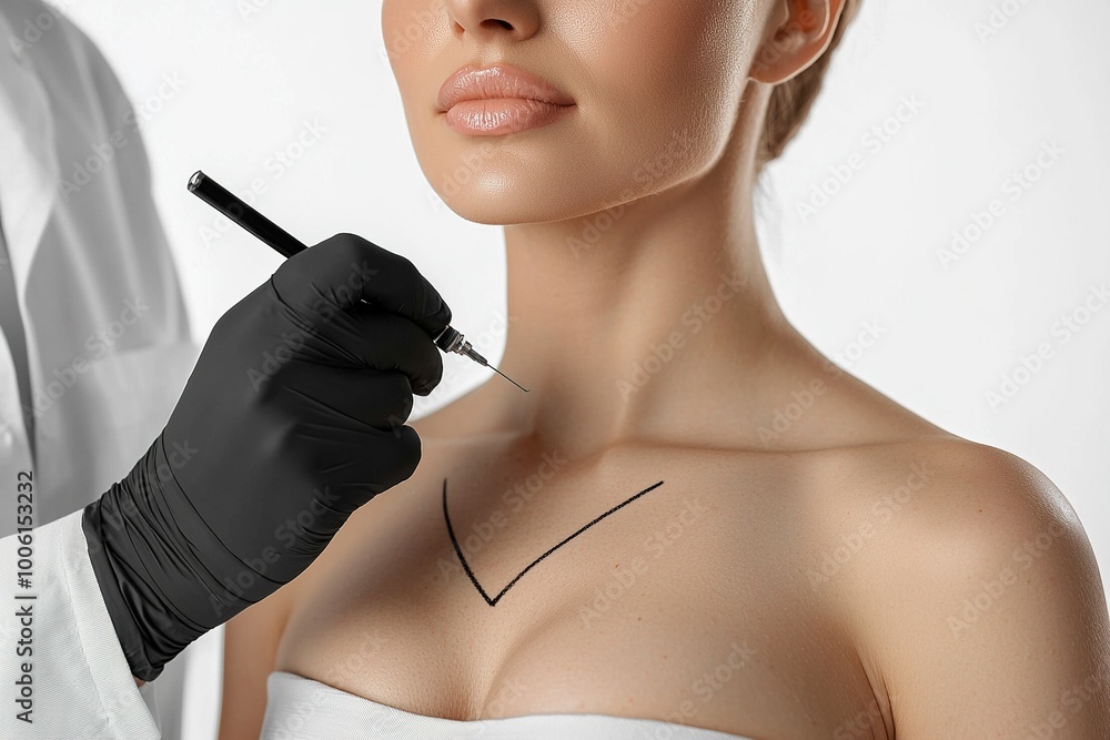 Surgery doctor drawing marks on female chest before cosmetic surgery operation. Ai generative Surgery doctor drawing marks on female chest before cosmetic surgery operation. Ai generative