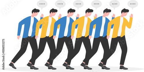 A group of businessmen passing news and gossip to each other, a group of businessmen whispering between businessmen, 

