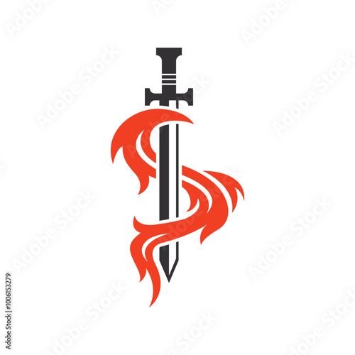 fire sword logo vector icon illustration