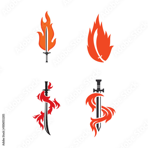 fire sword logo vector icon illustration