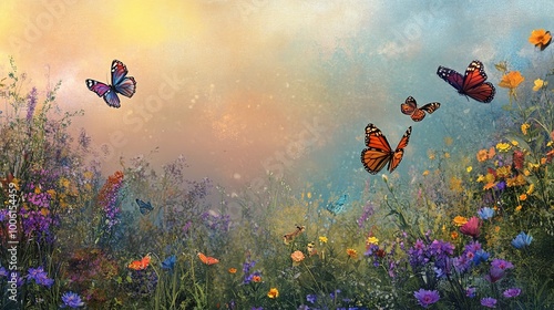 Wallpaper Mural Colorful Butterflies in Vibrant Flower Meadow Torontodigital.ca
