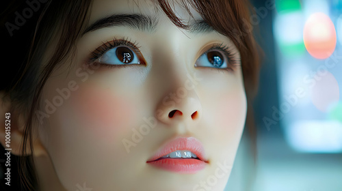 Woman's Eyes Gazing Upward, Looking at the Future, Hopeful and Optimistic