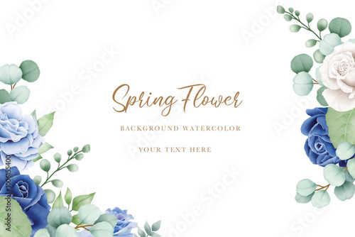 navy blue and white watercolor floral background design