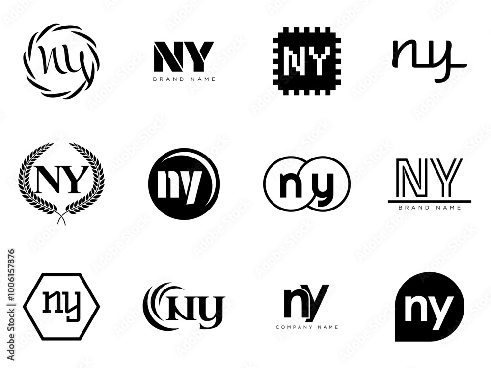 NY logo company template. Letter n and y logotype. Set different classic serif lettering and modern bold text with design elements. Initial font typography. NY logo company template. Letter n and y logotype. Set different classic serif lettering and modern bold text with design elements. Initial font typography.