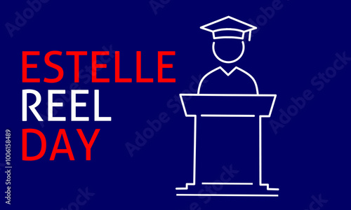 Estelle reel day, with a background of students who have graduated standing on the graduation podium. United States of America