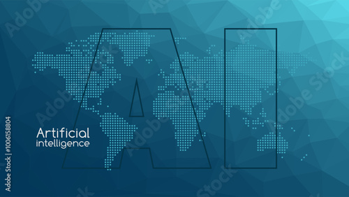 Artificial intelligence. Deep learning. Smart digital technology. AI vector illustration for science, programming, presentation, concept design, business. Blue gradient background. Triangle pattern