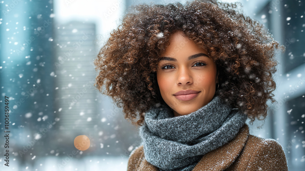 Elegant woman in winter city setting Elegant woman in winter city setting