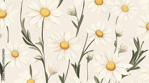 Bright Daisy Flower Pattern on Light Background