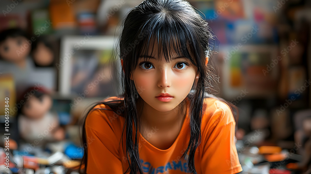 Young Girl with Black Hair and Big Brown Eyes Young Girl with Black Hair and Big Brown Eyes