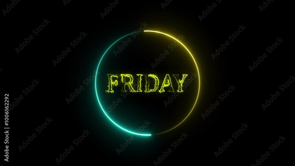 abstract neon Friday icon animation text with wave effect on black background. abstract neon Friday icon animation text with wave effect on black background.