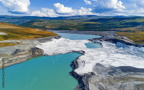 Aerial landscape of tailing ponds for mineral waste in rural