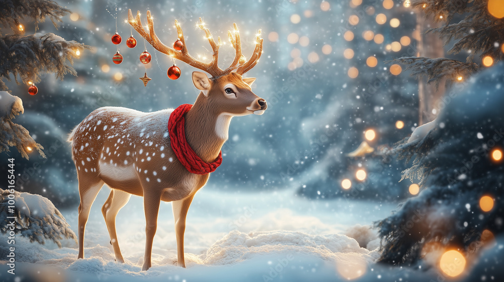 deer in the forest with christmas decoration on it deer in the forest with christmas decoration on it