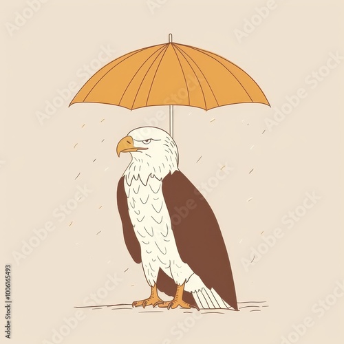 drawing of  animal on a light background front view. stickers with different cute animals with umbrella. autumn and winter drawings with animals. funny eagle isolated on background photo