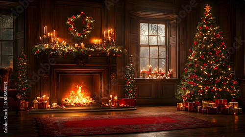 Wallpaper Mural Cozy Christmas Fireplace with Decorated Tree and Gifts Torontodigital.ca