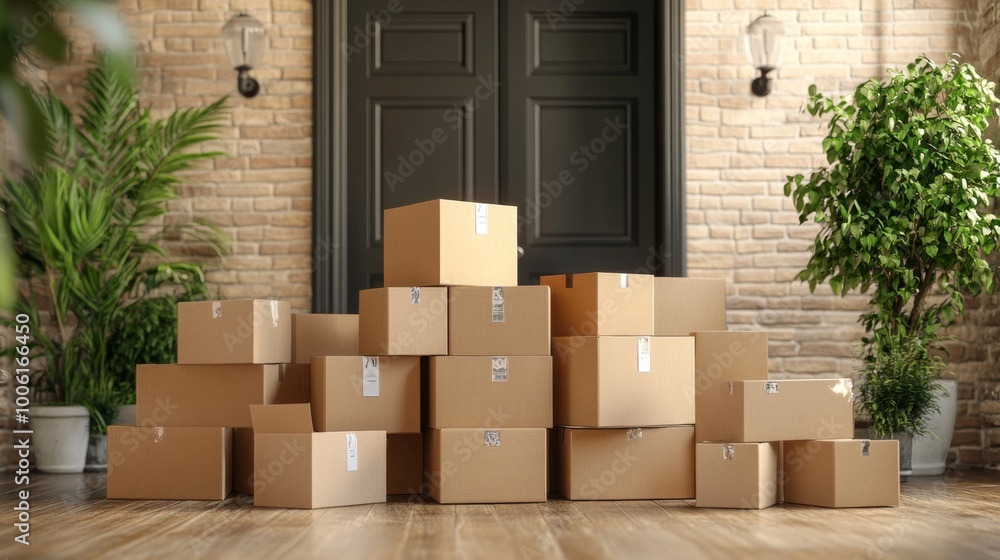 Cardboard Boxes in Elegant Home Hallway Cardboard Boxes in Elegant Home Hallway