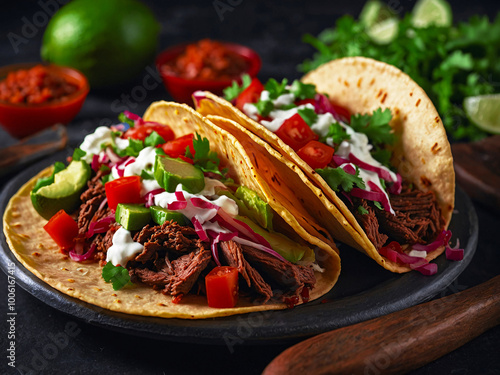 Delicious Fantastic Beef Tacos Presented In Modern Cinematic Food Photography Colours Copy Space 300 PPI High Resolution Image