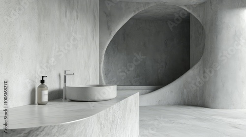 Minimalist Skincare Product Display with Floating Mirror