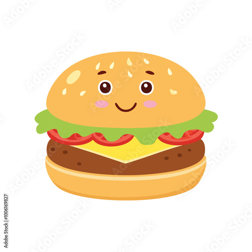Hamburger Food Eat Meal Cuisine Animation Kawaii Character
