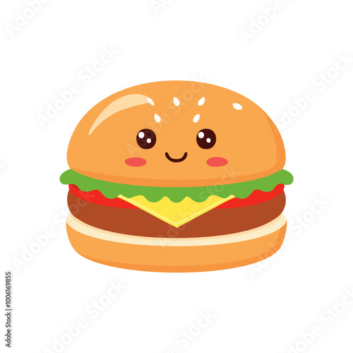 Hamburger Food Eat Meal Cuisine Animation Kawaii Character

