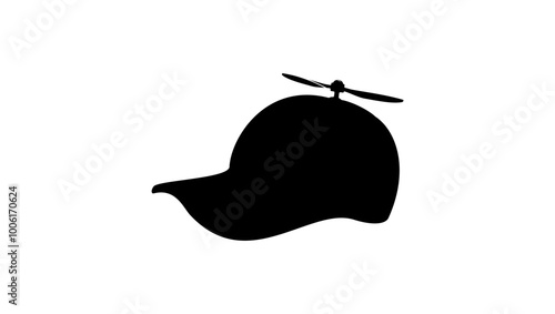 Propeller Hat, Black Isolated Silhouette